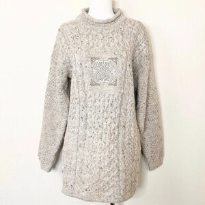 Highland Home Industries 100% Wool Cream Flecked Cable‎ Knit Sweater